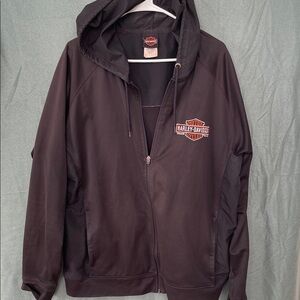 Harley-Davidson Black Hooded Zip Windbreaker with Logo Patch